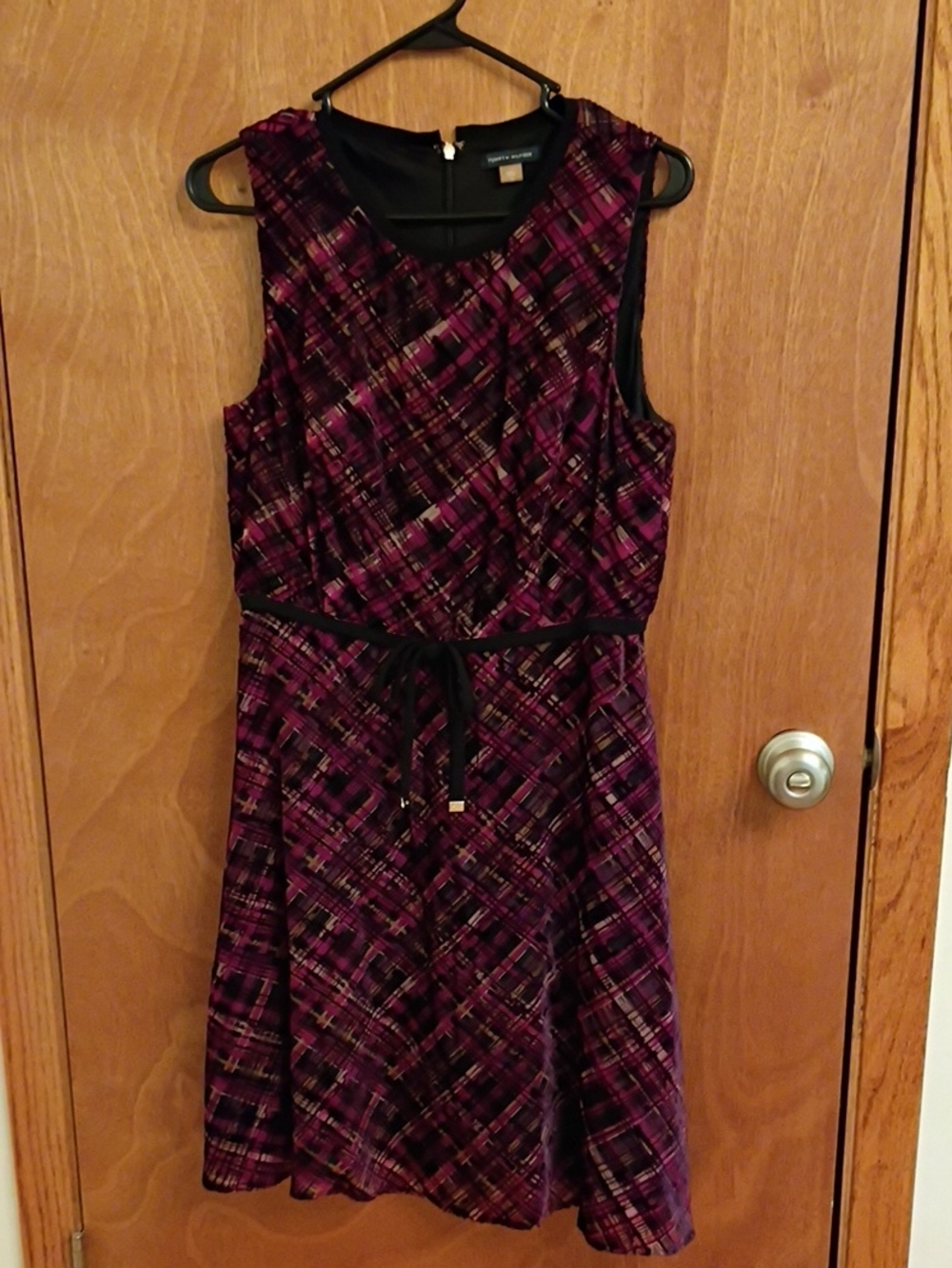 Tommy Hilfiger Purple Plaid Belted Sleeveless Dress